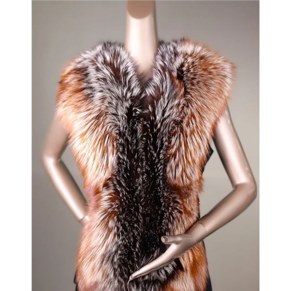 Leather Vest with Crystal Fox Collar- Alaskan Fur Co.