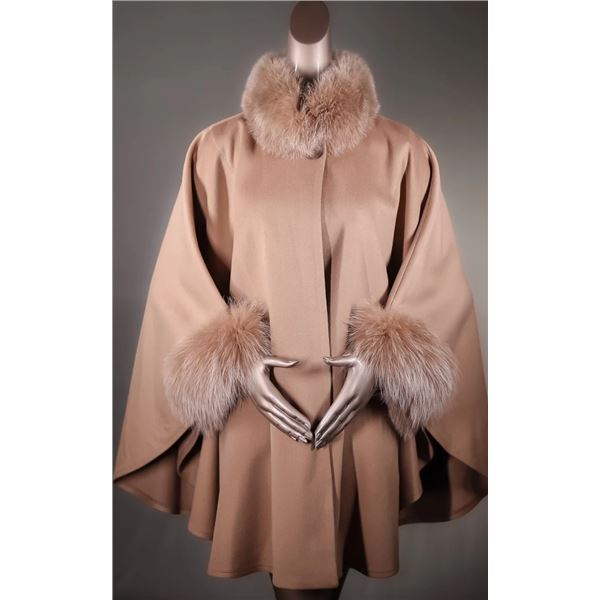 Loro Piana Wool Cape with Fox Collar and Cuffs- Alaskan Fur Co