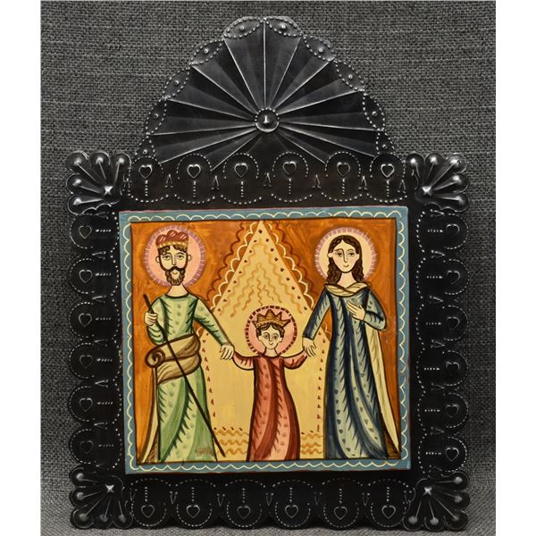 NEW MEXICAN WOODEN RETABLO AND TIN FRAME (MADRID)