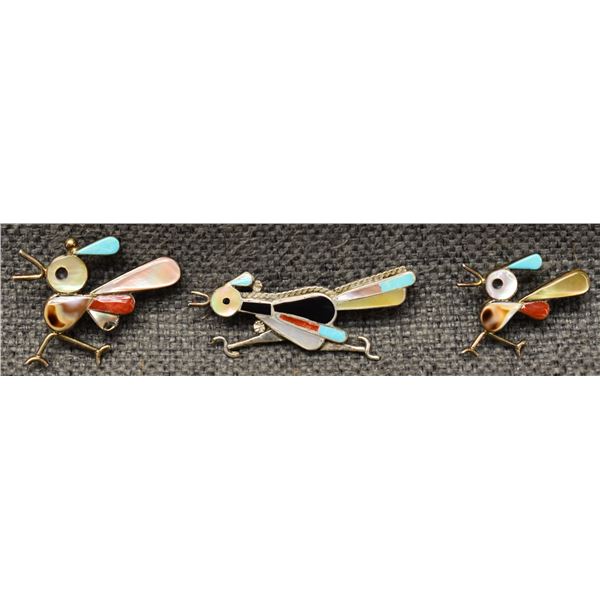THREE ZUNI PIN/PENDANTS (SIGNED)