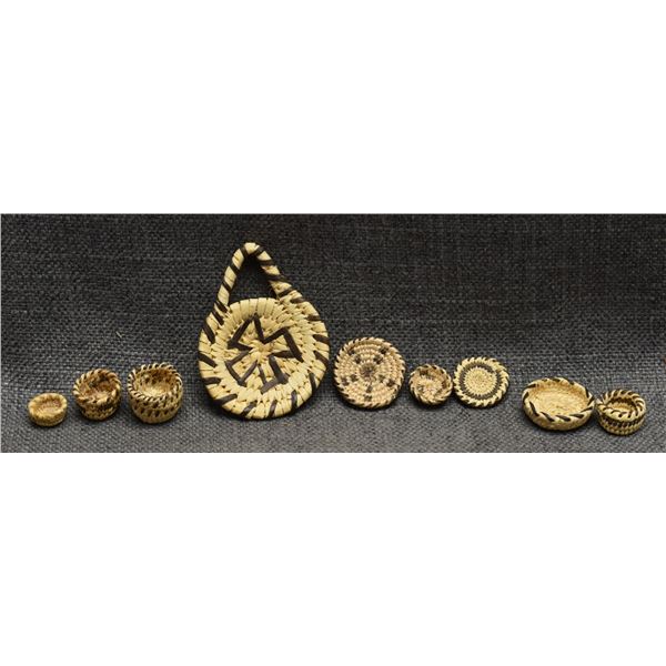 NINE MINITURE PIMA & PAPAGO BASKETS