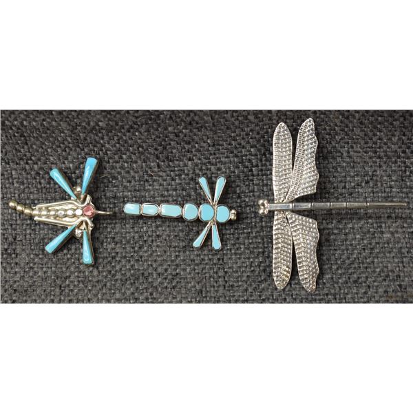 THREE ZUNI/NAVAJO PINS (SIGNED)