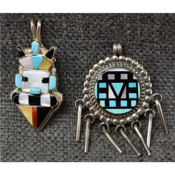 TWO ZUNI PIN/PENDANTS (LS AND LANIE ERIACHO)
