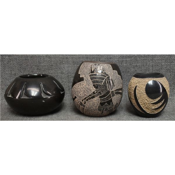 THREE SANTA CLARA POTTERY  VASES (DAN/PHYLLIS TAFOYA, FIDEL NARANJO)