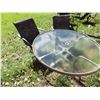 Image 1 : round glass  topped patio table and 2 chairs