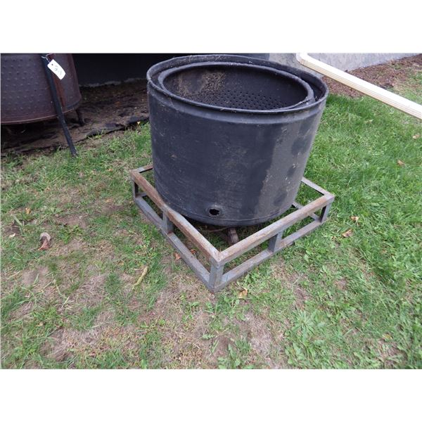 shop built lawn fire pit using dryer tub