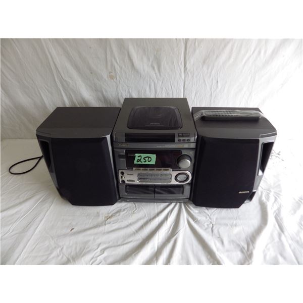 Awai bookshelf stereo AM/FM, cd player, double cassette player, karaoke with remote