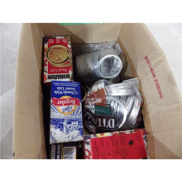 canning lids, sealing rings and misc glass jars