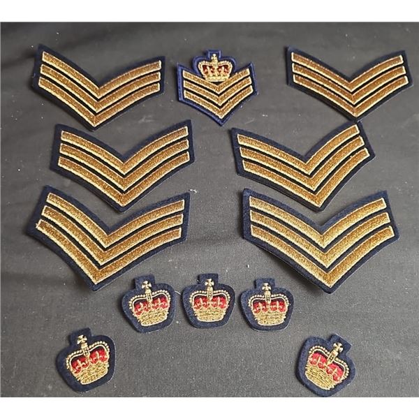 RCMP Rank Insignia Set: 6 Sergeant Shoulder Patches, 1 Blazer Badge, 5 Crown Flashes