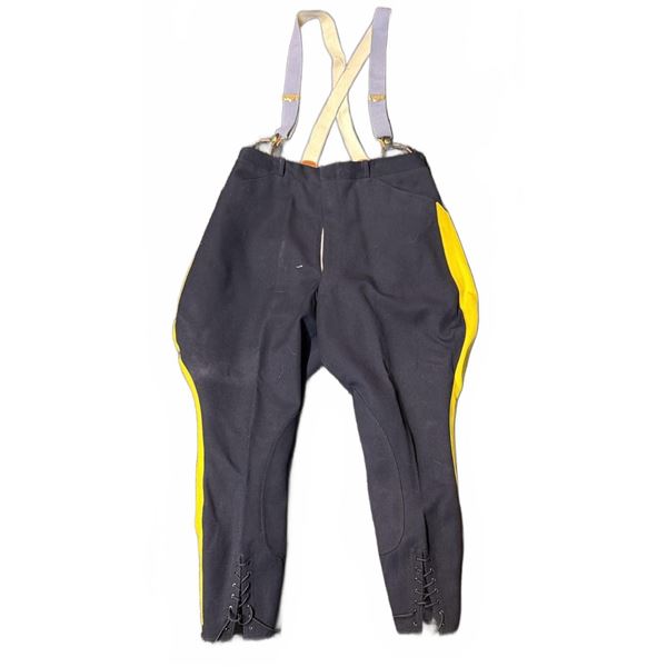 Vintage Police Uniform Riding Pants with Suspenders and Yellow Side Stripes