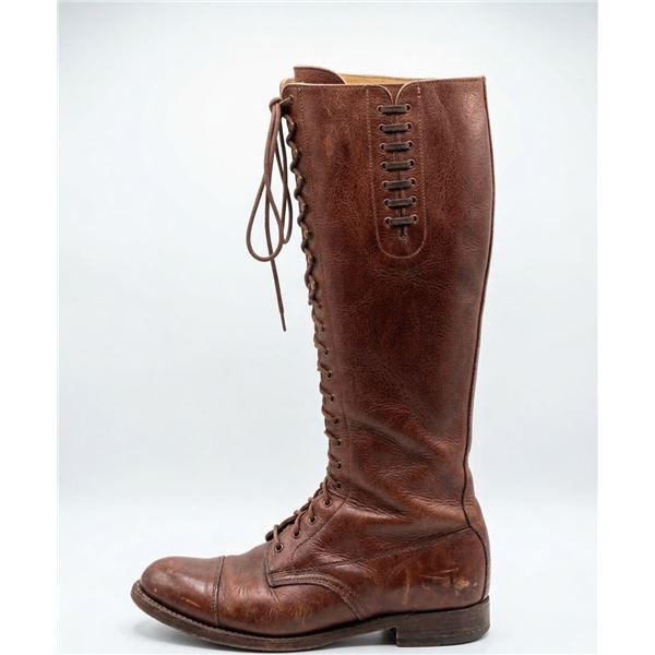 Tall Brown Leather Lace-Up Riding Boots with H/E Marking on Sole