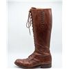 Image 1 : Tall Brown Leather Lace-Up Riding Boots with H/E Marking on Sole
