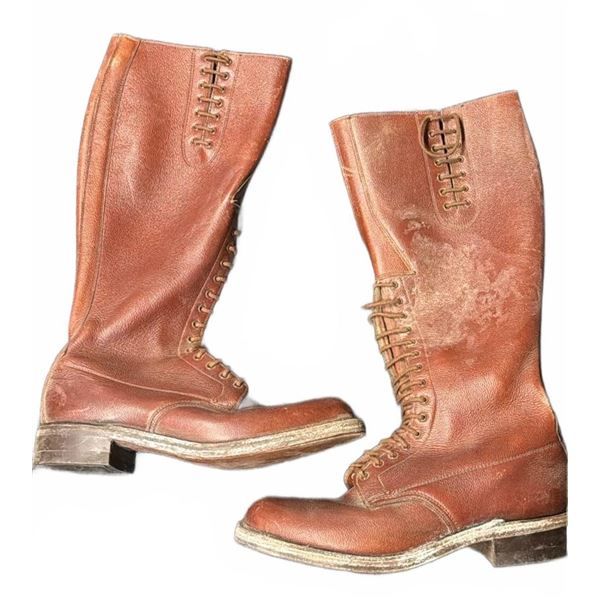 Brown Leather Tall Lace-Up Riding Boots Size 9.5