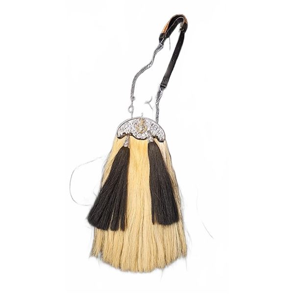 Scottish Horsehair Sporran with Engraved Badge and Leather Back, Made in Scotland