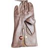Image 2 : Brown Leather Gloves with Red Button Detail and Yellow Wool Lining