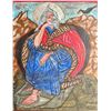 Image 2 : Religious Icon-Style Painting on Wood, Depicting Elijah, 13 x 10 Inches, Artist Signed