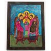Image 1 : Hand-Painted Religious Icon Panel on Wood with Angels and Christ, 18'' x 14''