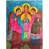Image 2 : Hand-Painted Religious Icon Panel on Wood with Angels and Christ, 18'' x 14''
