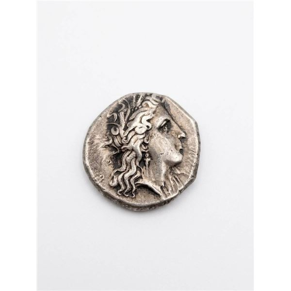 Ancient Greek Silver Coin Depicting Female Profile, Classical Antiquity