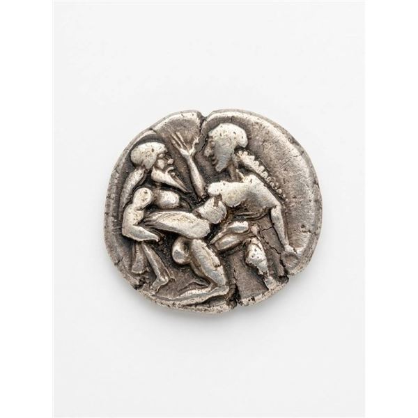 Ancient Greek Silver Stater Coin with Combat Scene Reverse Punch Mark