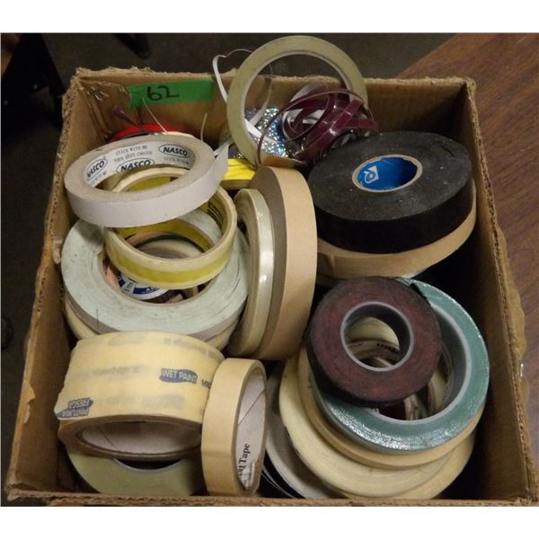 BOX C/W ASSORTED ROLLS OF TAPE (MASKING, ELECTRICAL, ETC)
