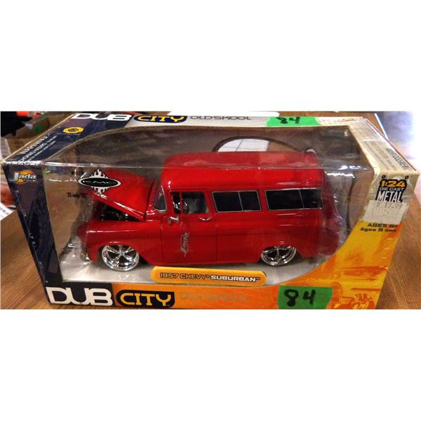 COLLECTABLE:  1957 CHEVY SUBURBAN DUB CITY OLD SKOOL MODEL (1:24 SCALE) IN ORIGINAL BOX