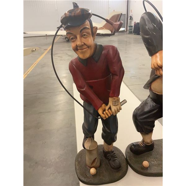 Laurel & Hardy Golf Scene Statue Pair, Large Decorative Composite Figures, 36" T
