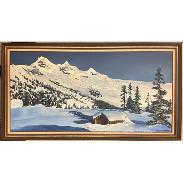"Winter Cabin in the Mountains" Original Oil Painting, Signed B. Benson