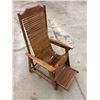Image 1 : 1 Vintage Rosewood-Tone Slatted Folding Lounge Chair - Adjustable Recliner with Extending Leg Rest