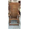 Image 3 : 1 Vintage Rosewood-Tone Slatted Folding Lounge Chair - Adjustable Recliner with Extending Leg Rest