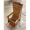 Image 4 : 1 Vintage Rosewood-Tone Slatted Folding Lounge Chair - Adjustable Recliner with Extending Leg Rest