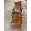 Image 5 : 1 Vintage Rosewood-Tone Slatted Folding Lounge Chair - Adjustable Recliner with Extending Leg Rest