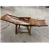 Image 7 : 1 Vintage Rosewood-Tone Slatted Folding Lounge Chair - Adjustable Recliner with Extending Leg Rest