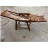 Image 8 : 1 Vintage Rosewood-Tone Slatted Folding Lounge Chair - Adjustable Recliner with Extending Leg Rest