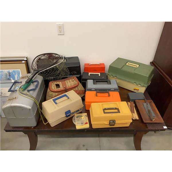 Gone Fishin Collection - 10 Plano, Old Pal and Metal Tackle Boxes with Flies, Creel and Net