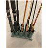 Image 2 : Eight Assorted Fishing Rods in 10-Slot Holder incl. Sage, Temple Fork, Bamboo, Fiberglass