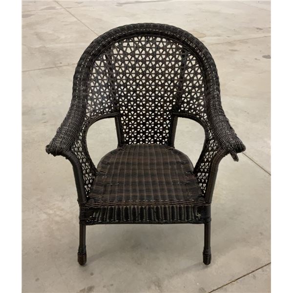 Dark Brown Wicker Armchair with Patterned Woven Backrest
