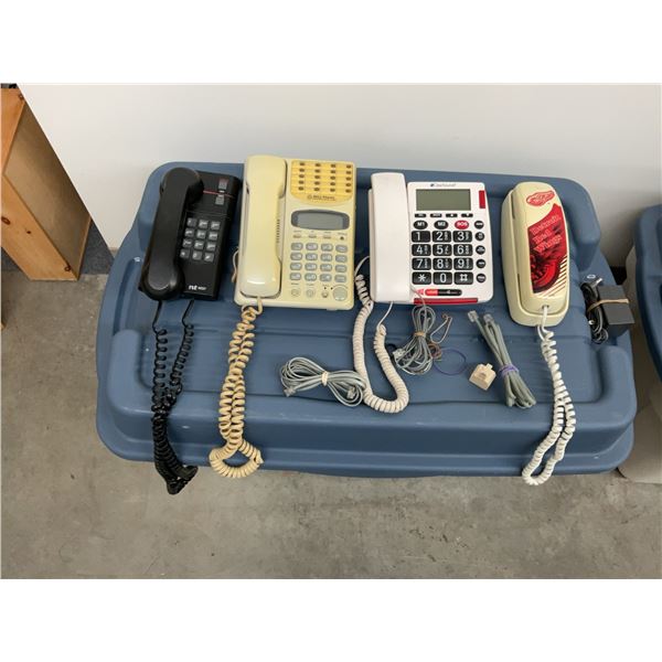 Five Assorted Corded Landline Telephones Including Push-Button and Rotary Styles