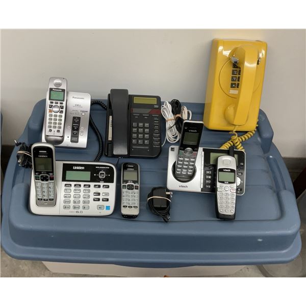 Cordless and Corded Telephones Including Yellow Wall Model, Bin Not Included