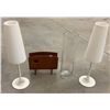Image 1 : White Table Lamps, Glass Umbrella Holder, and Wooden Magazine Holder