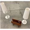 Image 3 : White Table Lamps, Glass Umbrella Holder, and Wooden Magazine Holder