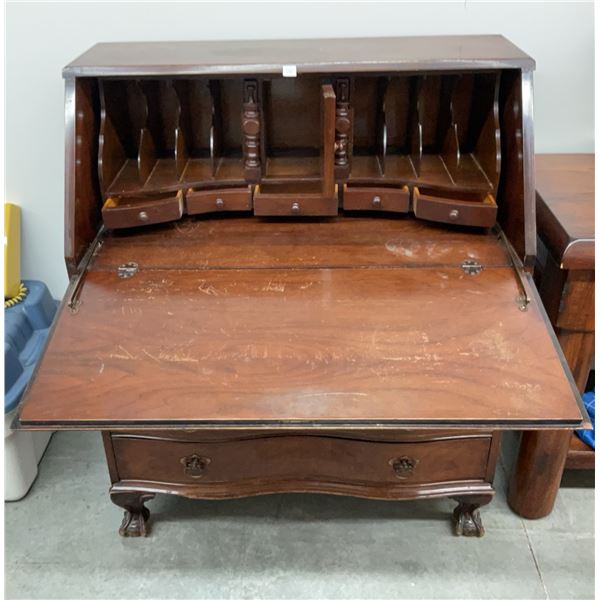 Serpentine Front Walnut Slant Front Secretary Desk 