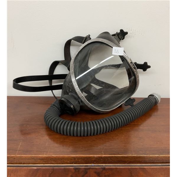 Fire Hall Relic - Vintage Scott Full Facepiece Breathing Mask with Chrome Lens Ring and Hose