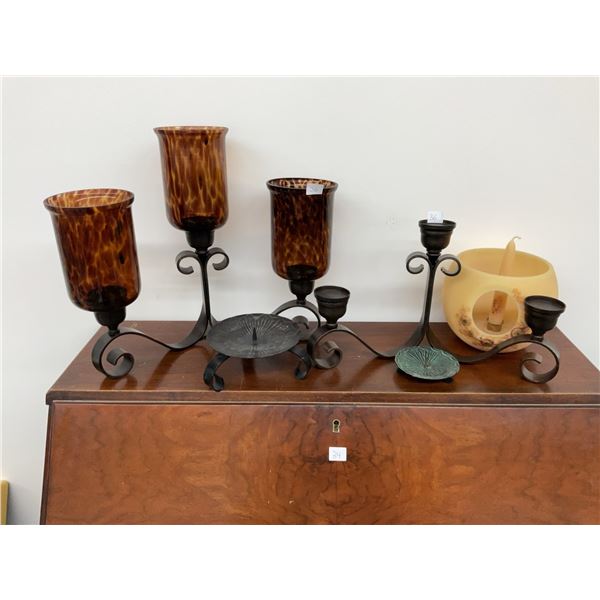 Candle Lot With Glass Hurricanes, Metal Holders, Glass Votives, Tea Lights, Decor