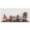 Image 1 : Prost Barware Treasure Trove - 3 Pewter Lid Steins, Ye Whisky of Ye Monks Jug, 2 Flasks, Bar Tools