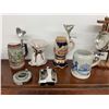 Image 8 : Prost Barware Treasure Trove - 3 Pewter Lid Steins, Ye Whisky of Ye Monks Jug, 2 Flasks, Bar Tools