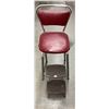 Image 1 : Retro Diner Kitchen Helper - Vintage Chrome Step Stool with Burgundy Vinyl Seat and flip out steps