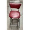Image 2 : Retro Diner Kitchen Helper - Vintage Chrome Step Stool with Burgundy Vinyl Seat and flip out steps