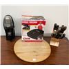 Image 1 : George Foreman Grill Unused in Box, Thermos with Case, Lazy Susan, Knife Block with Knives