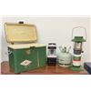 Image 1 : Coleman Camping Lot with Cooler, Lantern, Lantern Stand, Propane Tank, Lantern, Fishing Rod